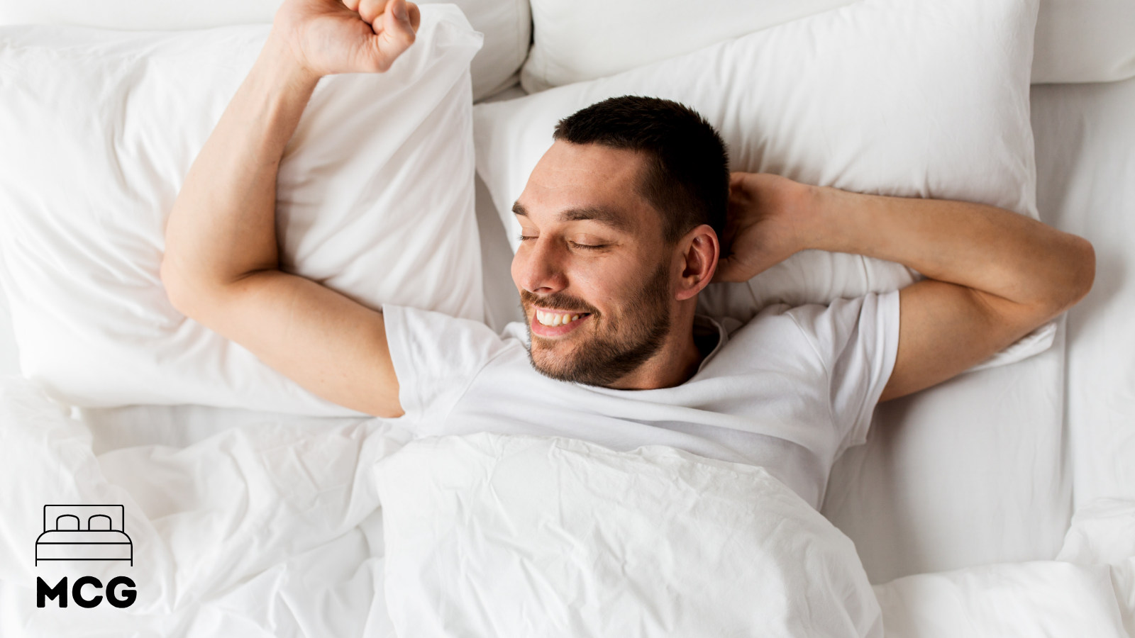 man waking up on a latex mattress