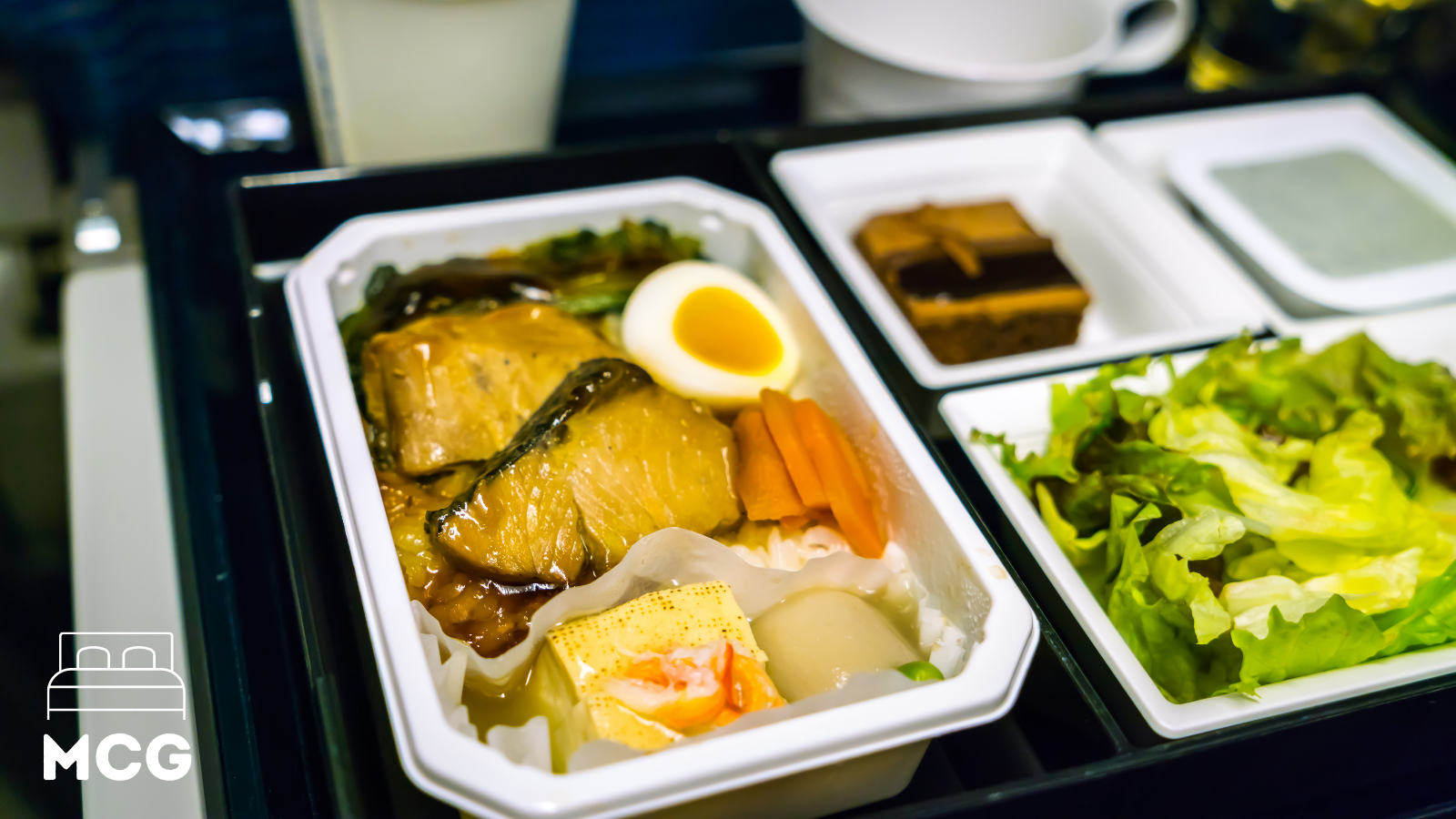 plane food on a tray