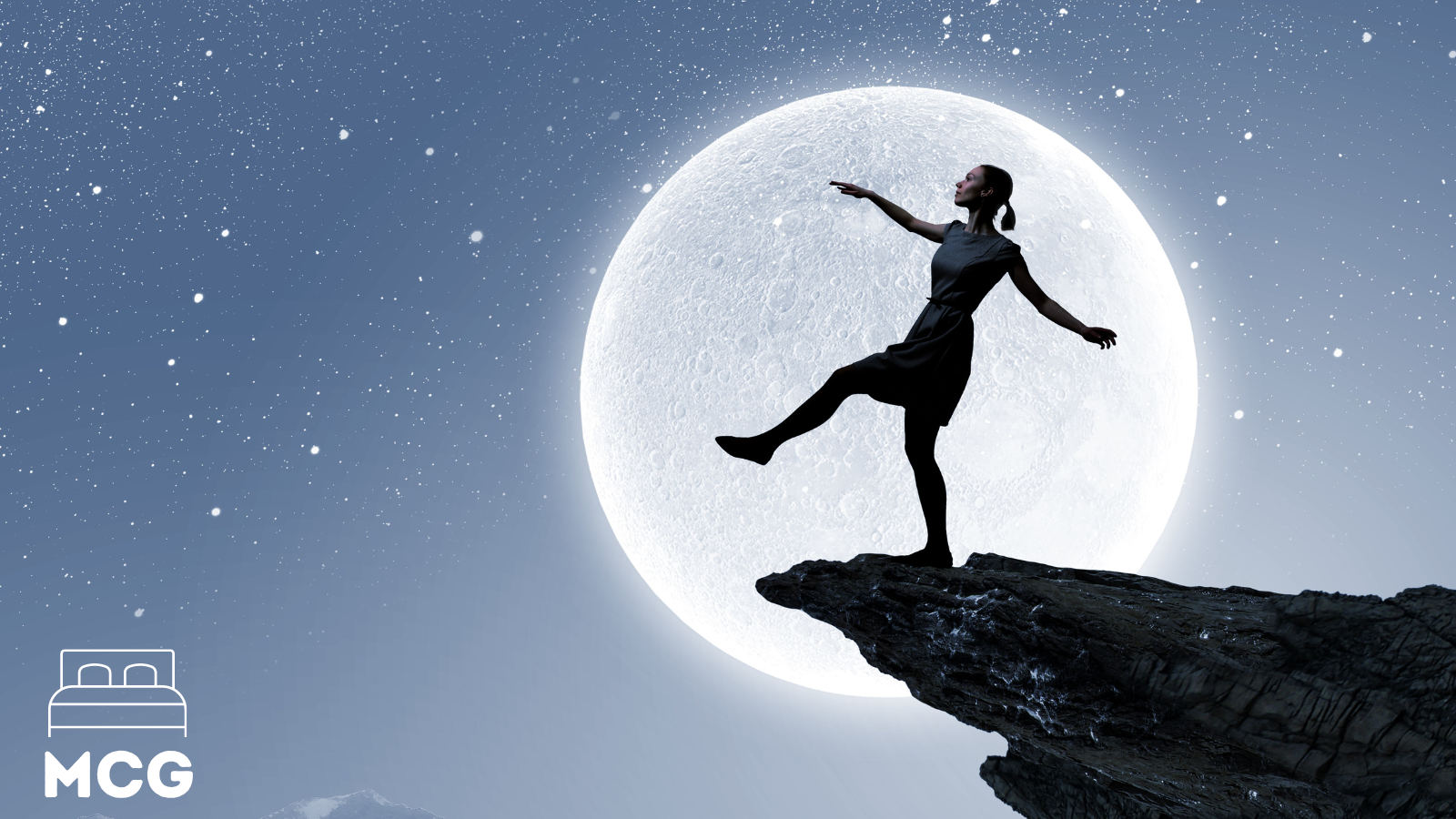 sleep walking image with a woman and a full moon