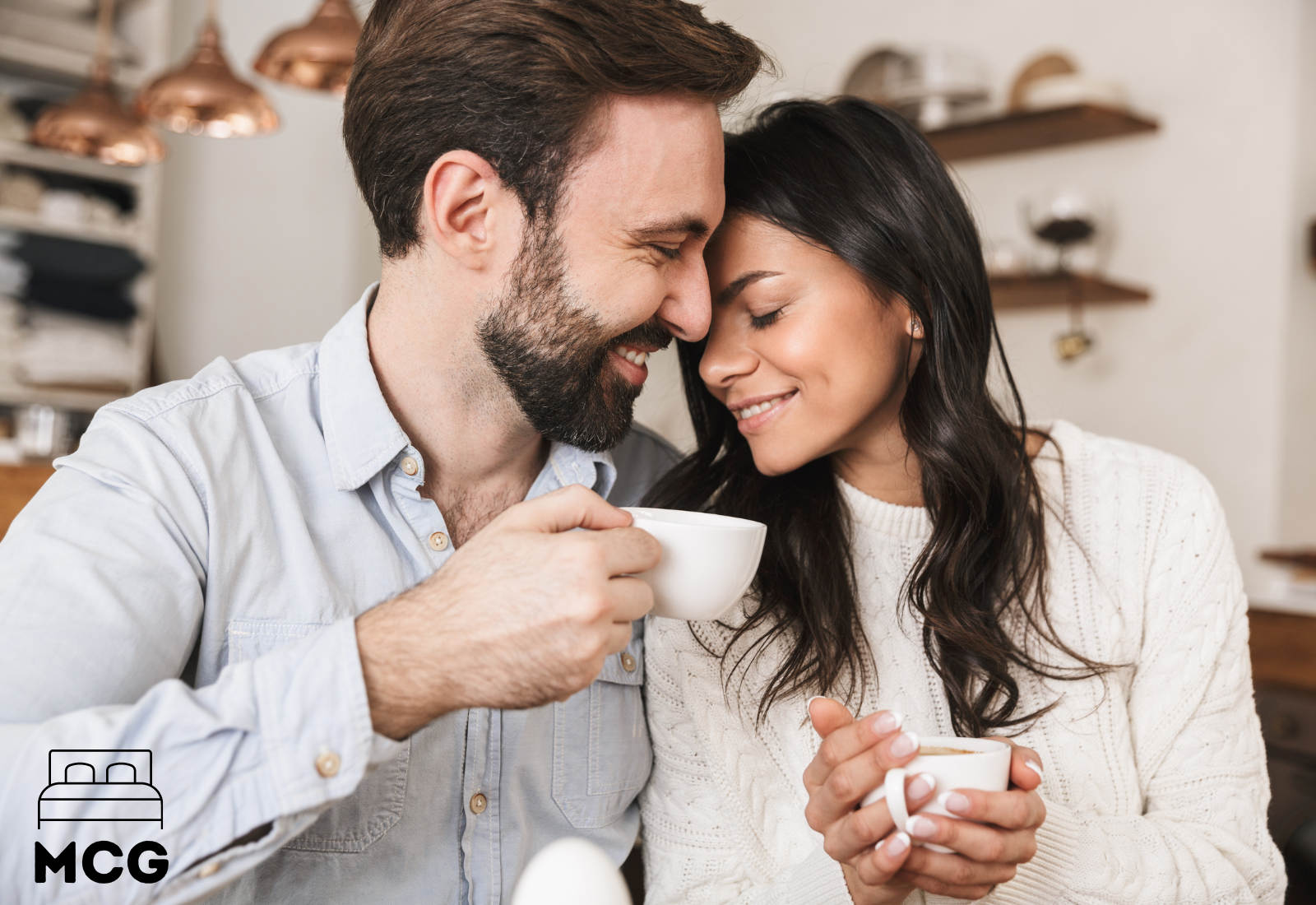 man and woman couple enoying a cup of tea