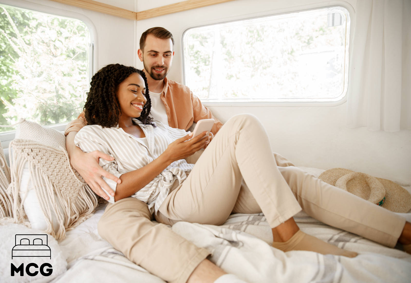 man and woman on a rv mattress