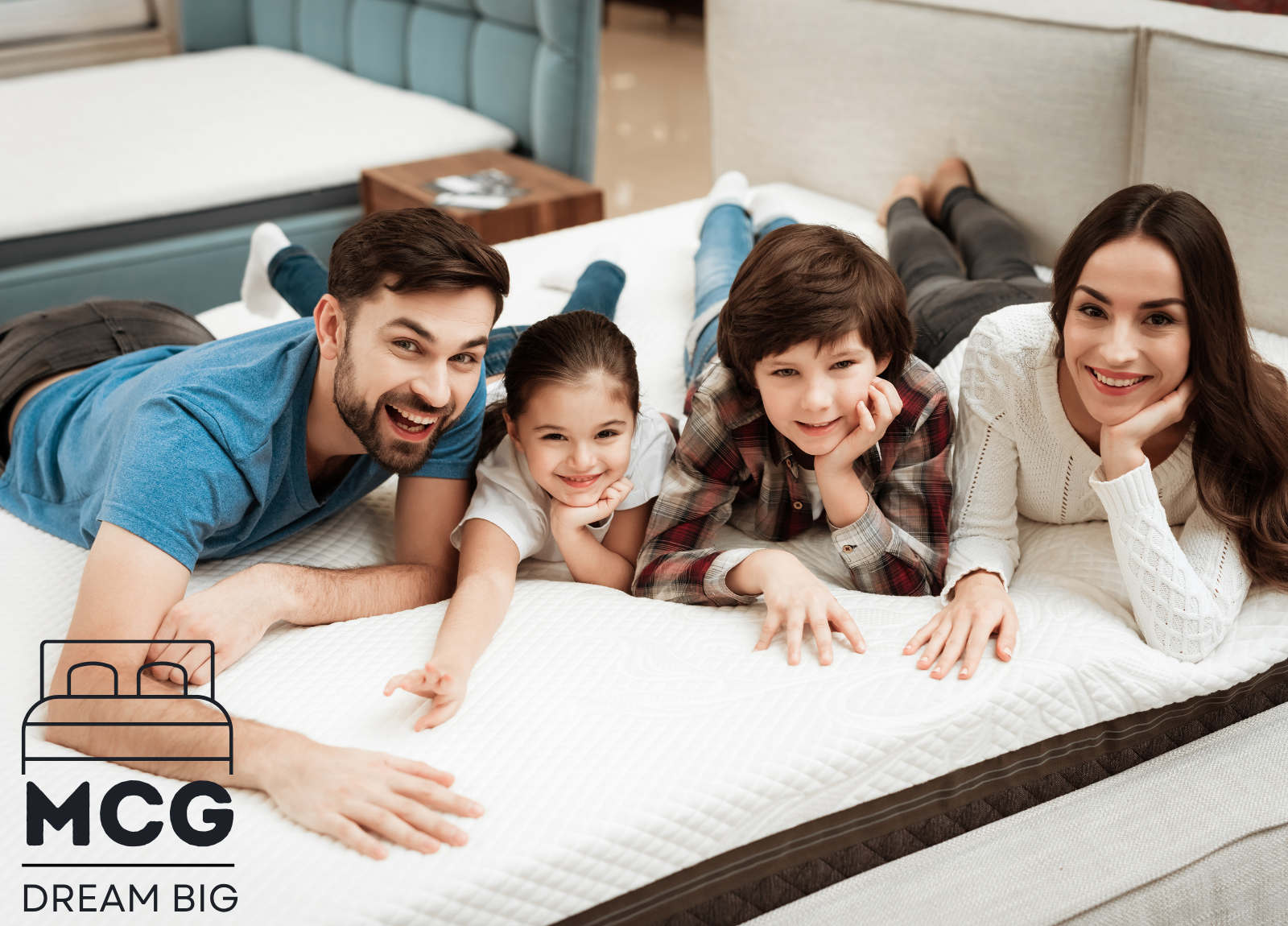 young family on a comfortable mattress